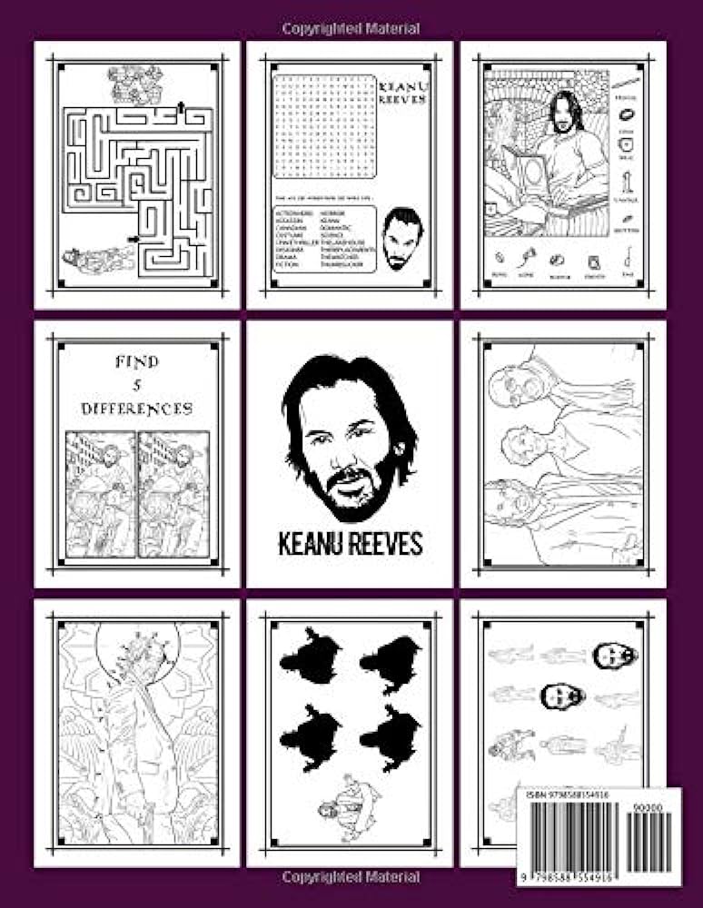 Keanu reeves activity book creative kid word search maze one of a kind spot differences find shadow coloring dot to dot hidden objects activities books for women and men harrison ralphy