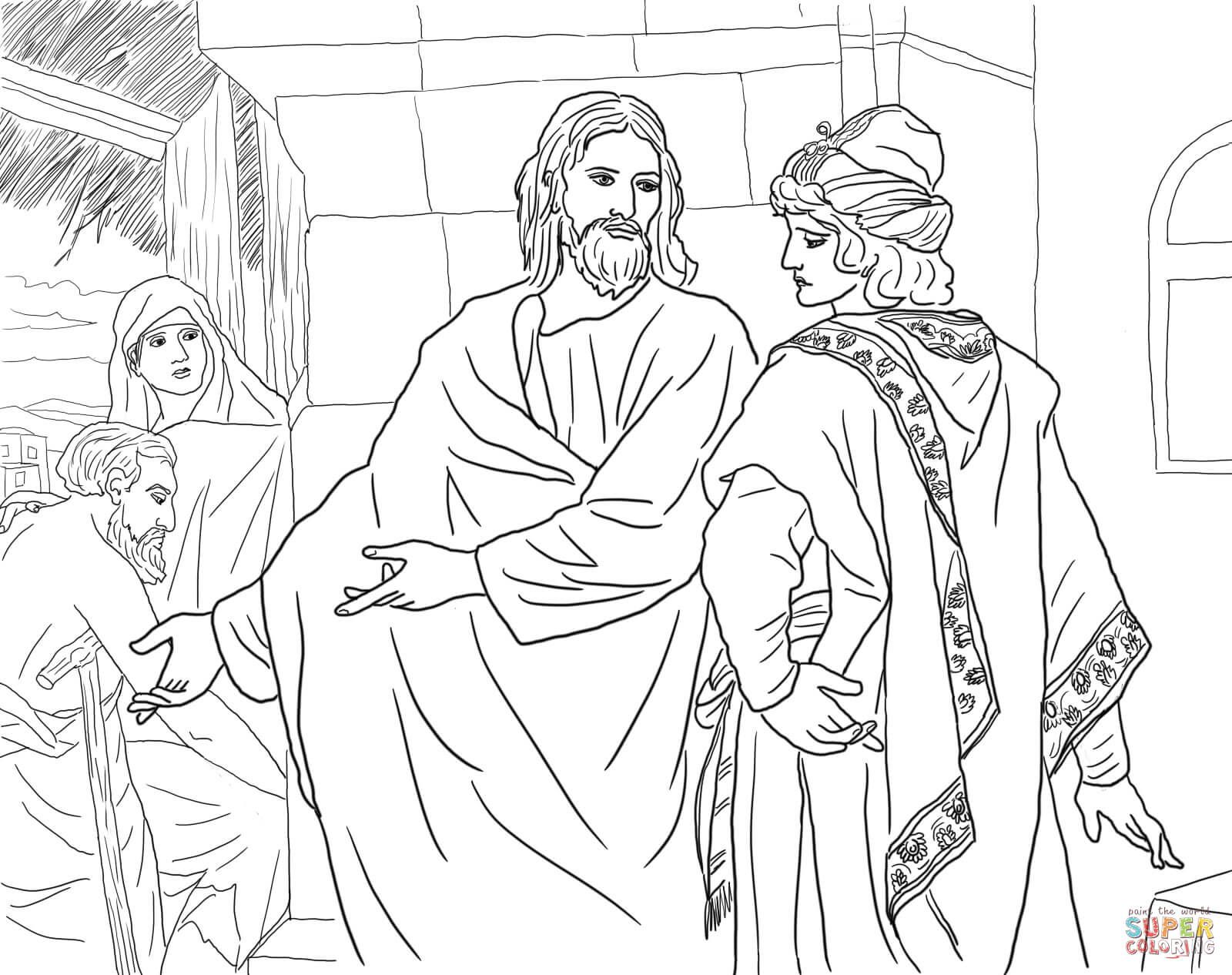 Rich man and young jesus coloring page jesus coloring pages bible coloring pages rich young ruler