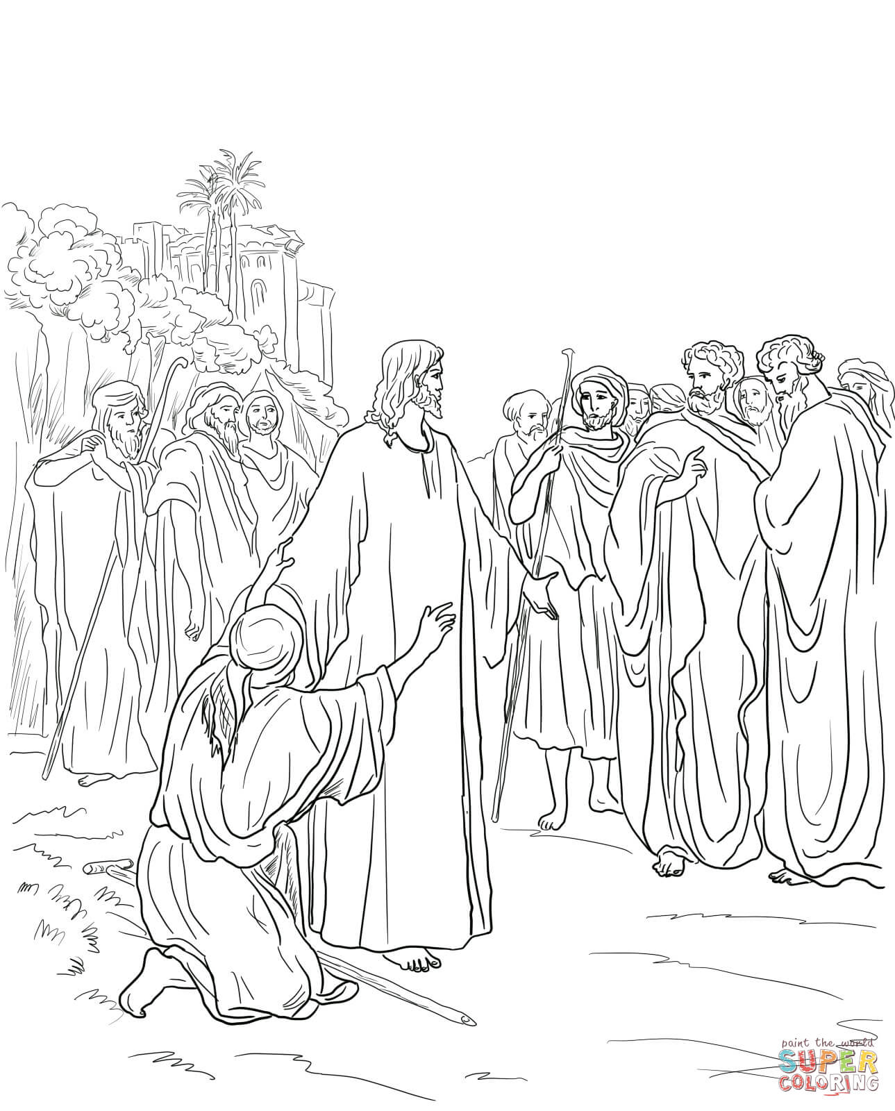 Jesus healing the demon possessed man coloring page free printable coloring pages