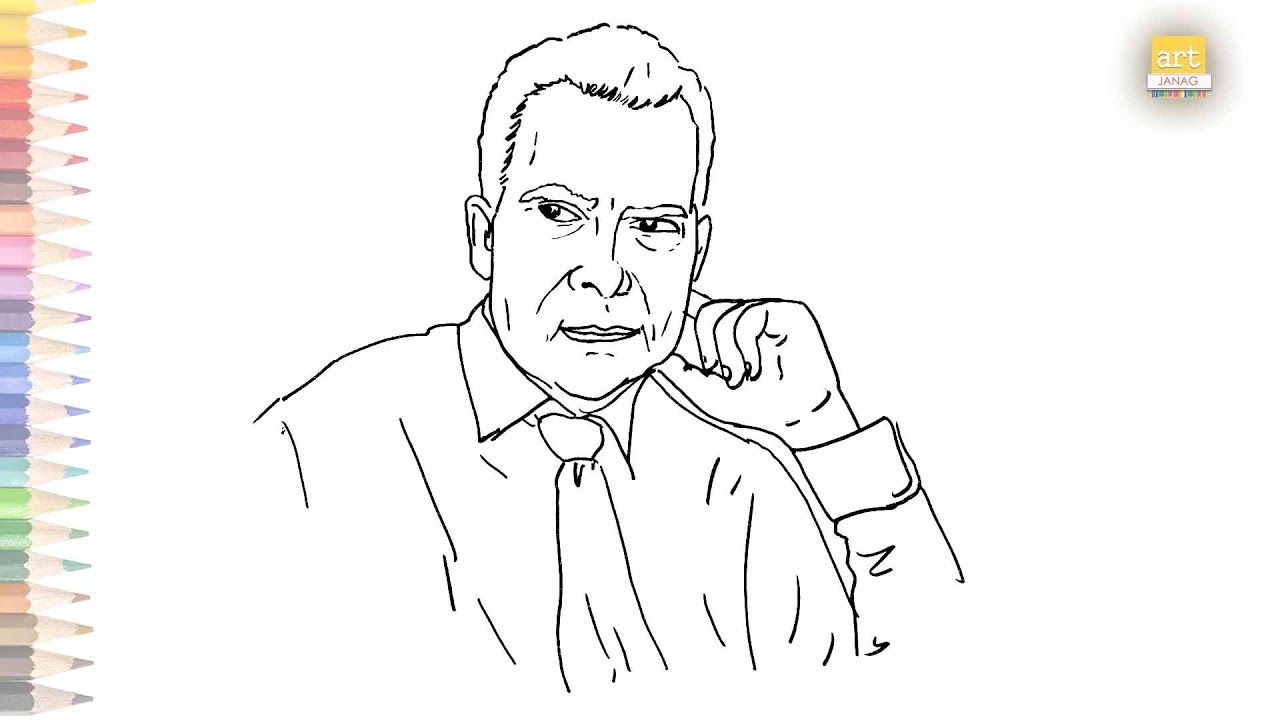 President richard nixon drawing easy how to draw richard nixon step by step outline drawings