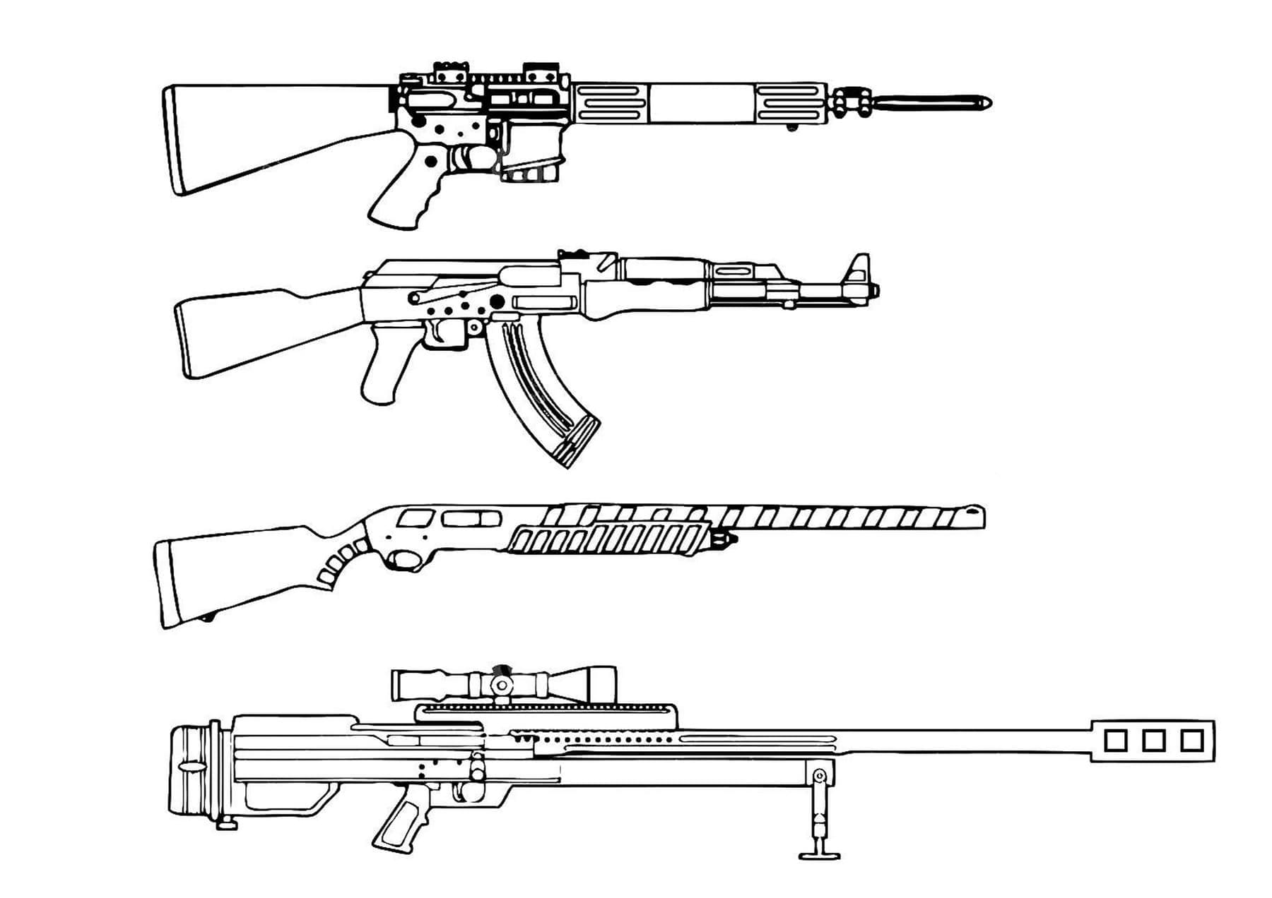 Weapons and guns coloring page