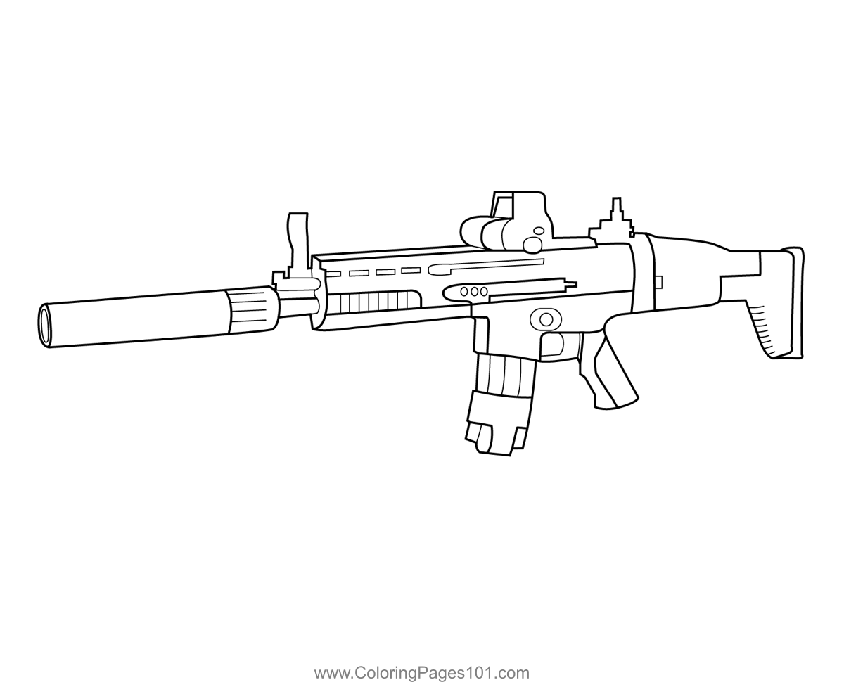 Tactical assault rifle fortnite coloring page for kids