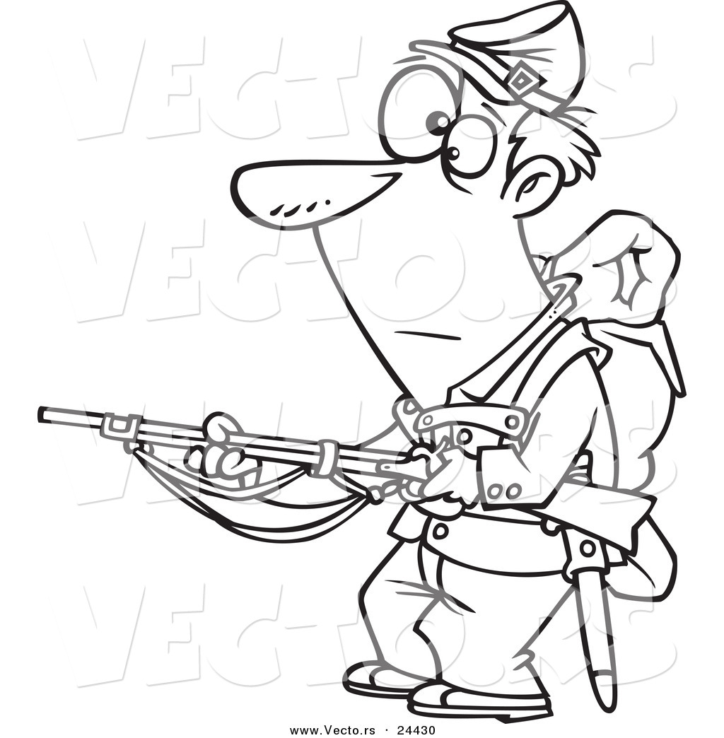 R of a cartoon union soldier holding a rifle