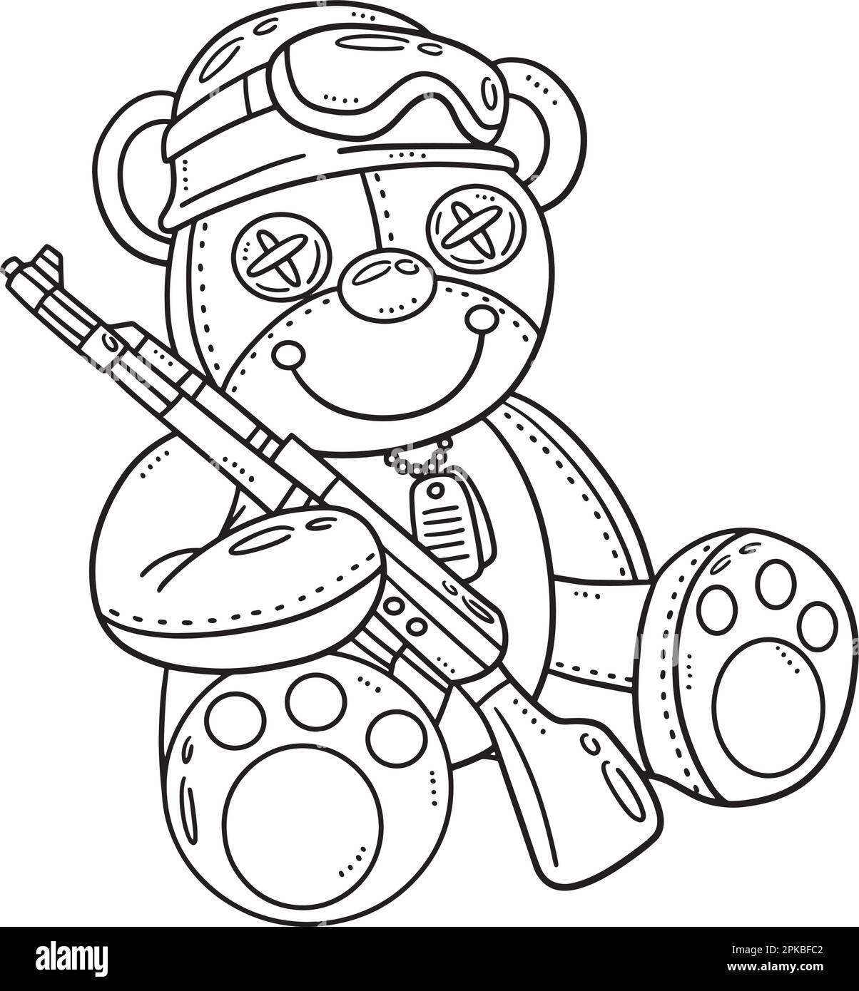 Teddy bear and a toy rifle isolated coloring page stock vector image art