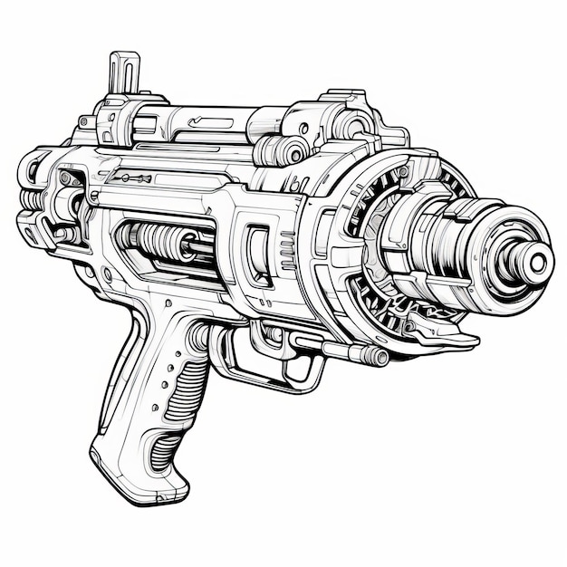 Premium ai image business scifi ray gun coloring page