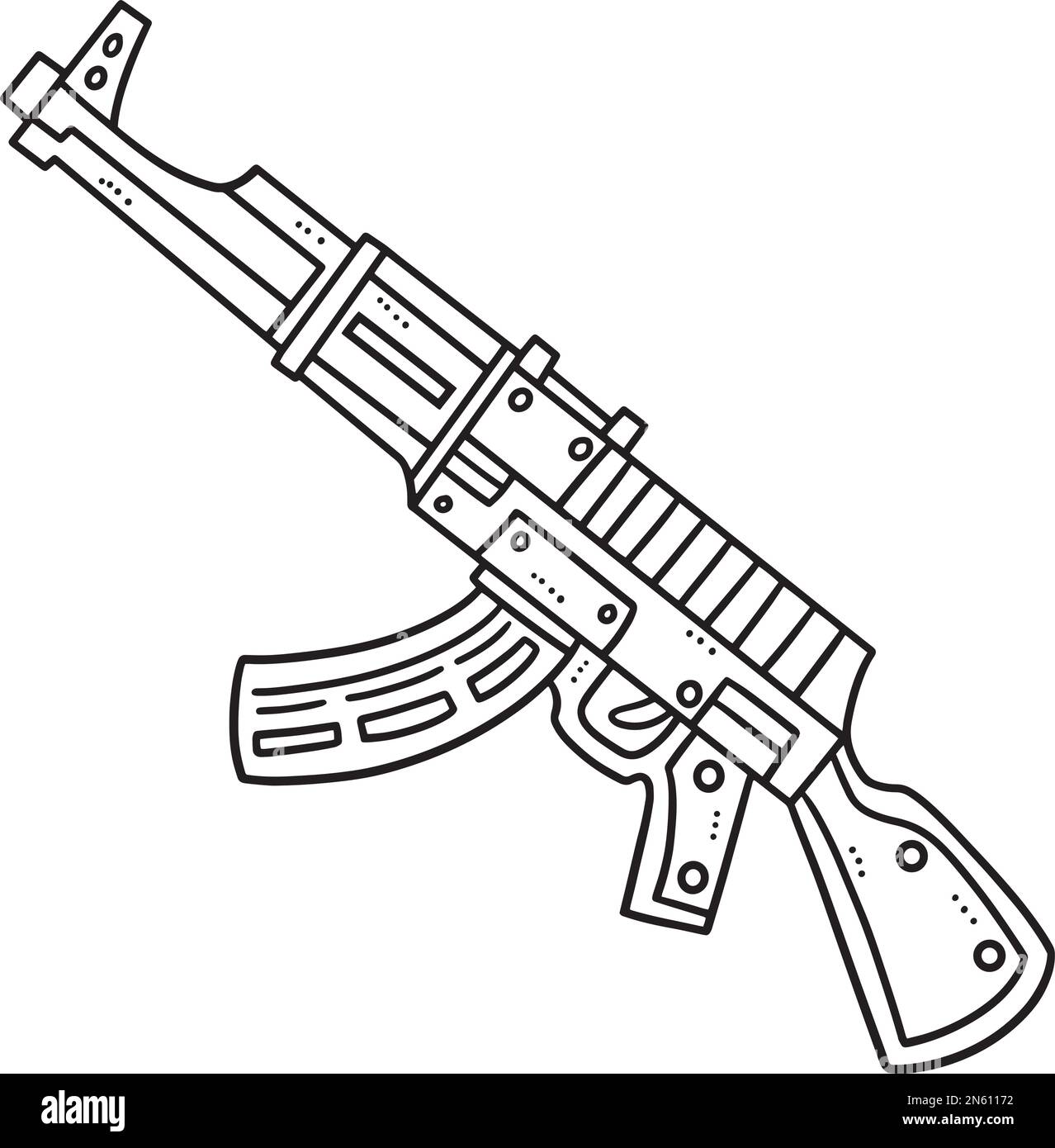 Submachine gun isolated coloring page for kids stock vector image art