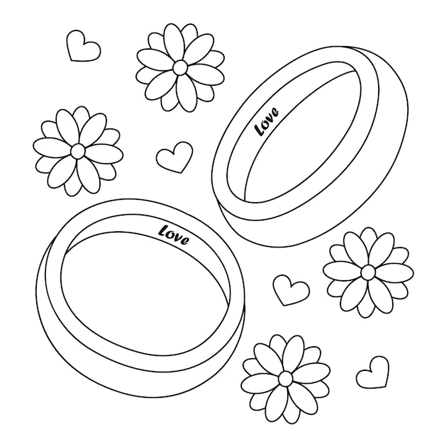 Premium vector wedding rings coloring page for kids