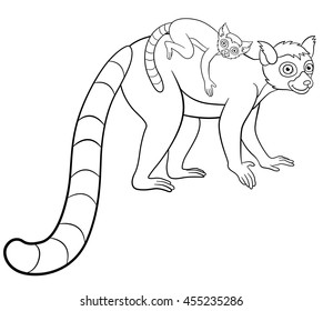 Coloring pages mother lemur stands her stock vector royalty free