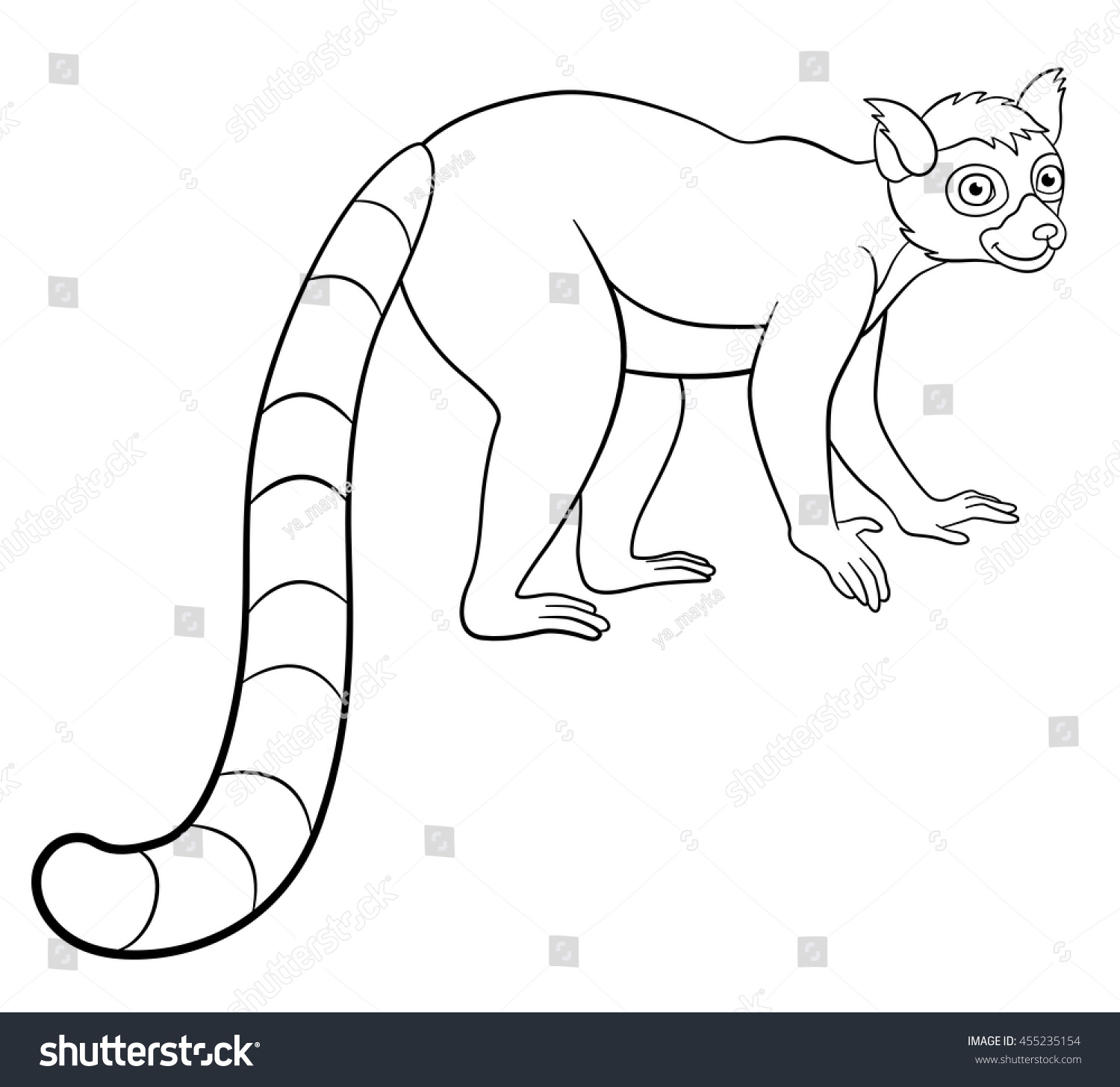 Coloring pages little cute lemur stands stock vector royalty free