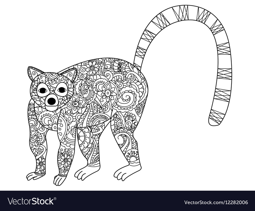 Ring tailed lemur coloring for adults royalty free vector