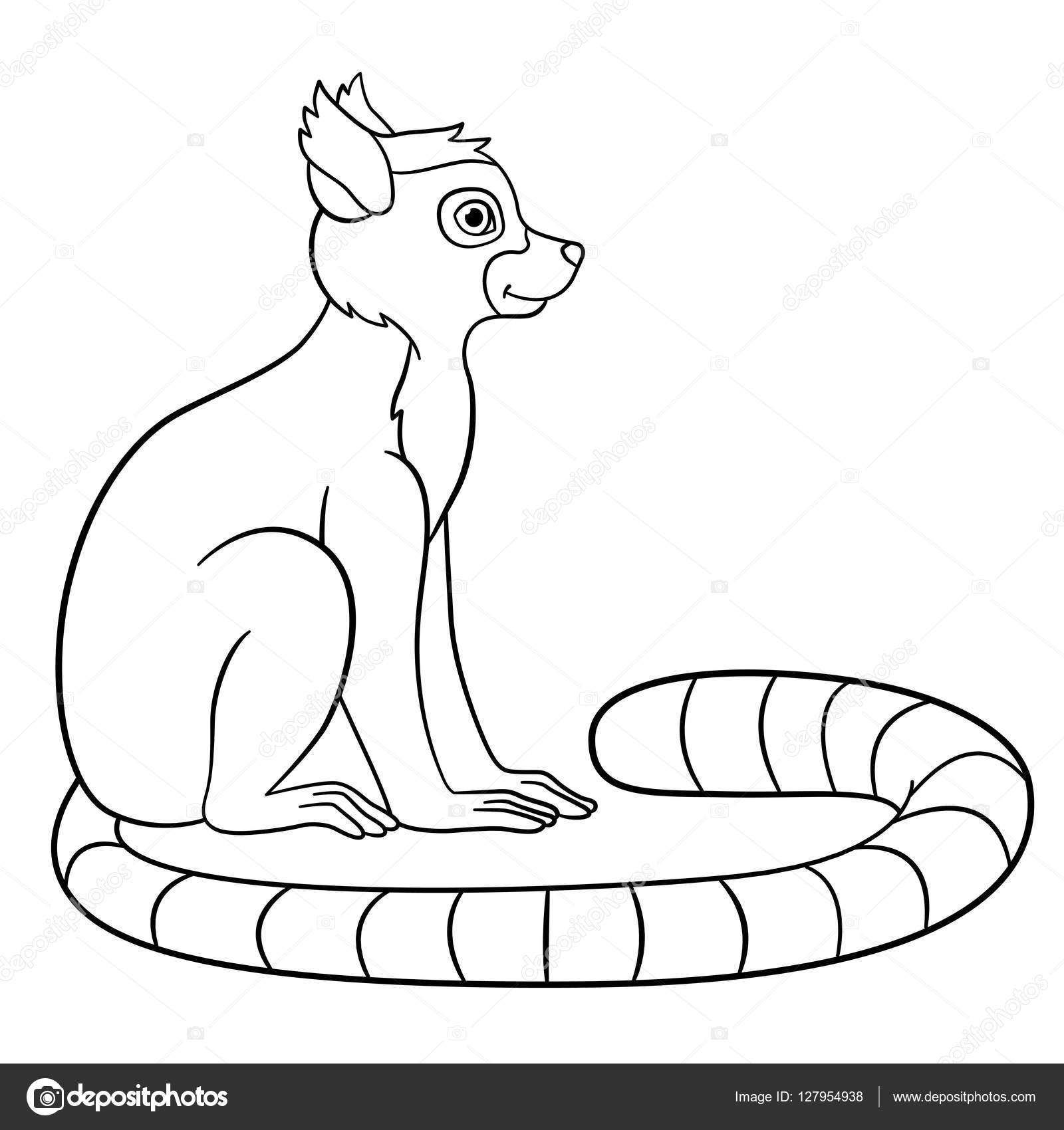 Coloring pages little cute lemur smiles stock vector by ya