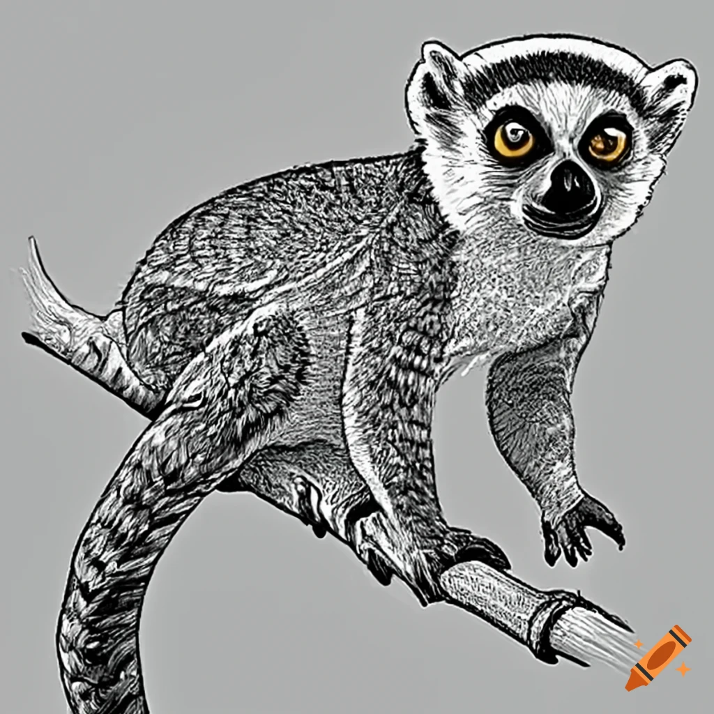 Coloring page for kids lemur thick lines low detail no shading