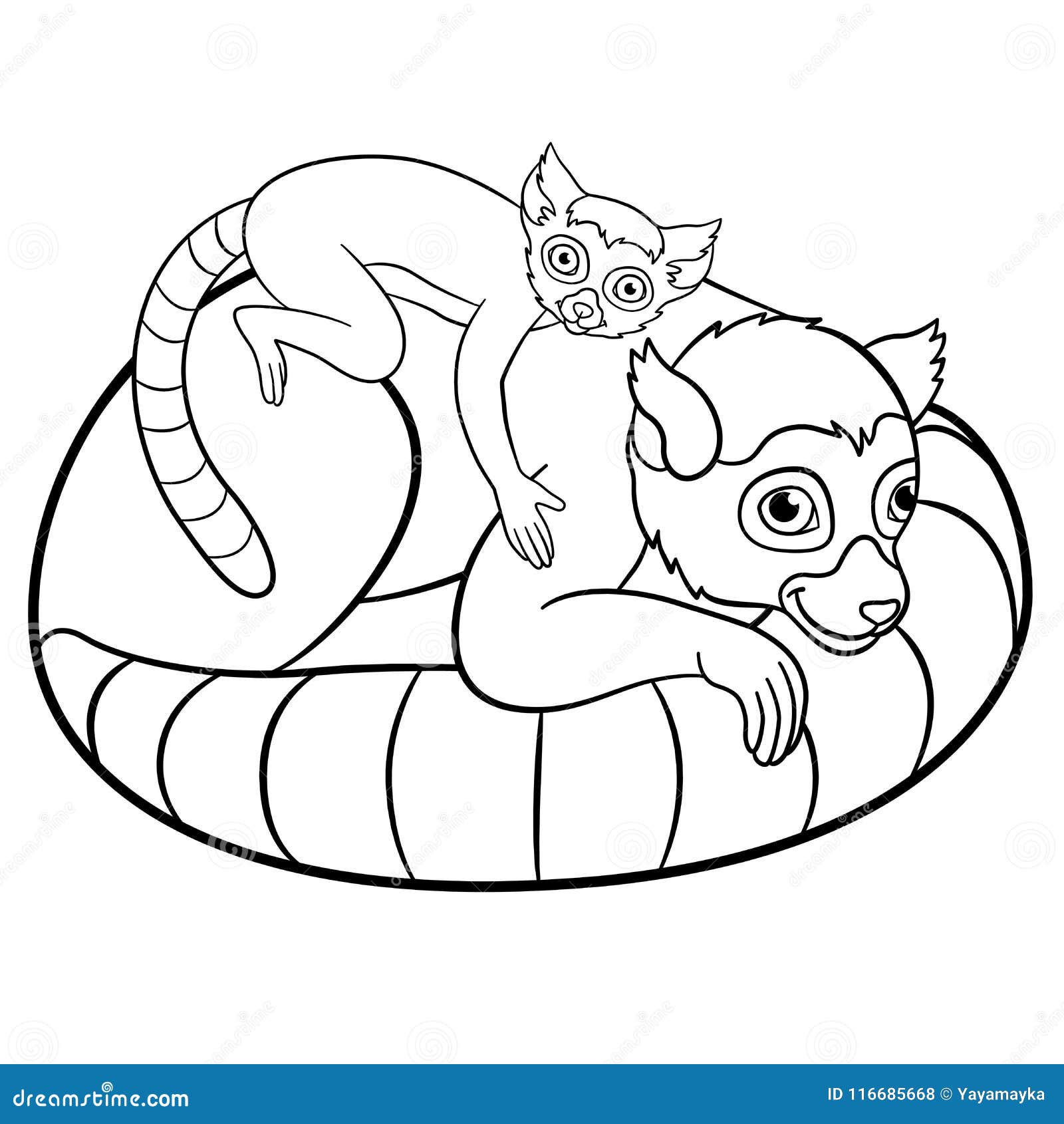 Coloring pages mother lemur with her cute baby stock vector