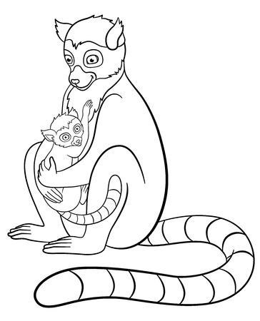 Coloring pages mother lemur sits with her little cute baby and smiles royalty free svg cliparts vectors and stock illustration image