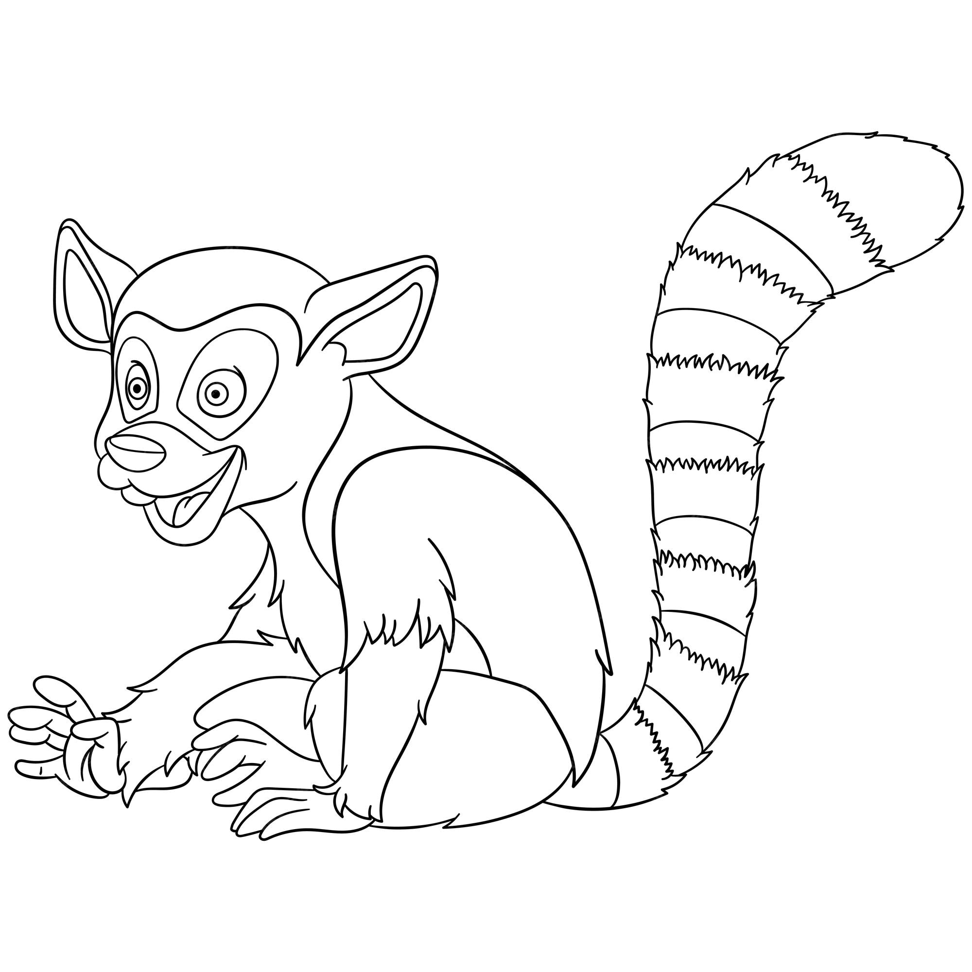 Premium vector cute happy lemur cartoon coloring book page for kids