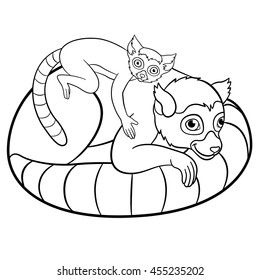 Coloring pages mother lemur her little stock vector royalty free