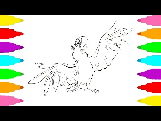 How to draw blu from rio rio coloring pages with colored markers for kids