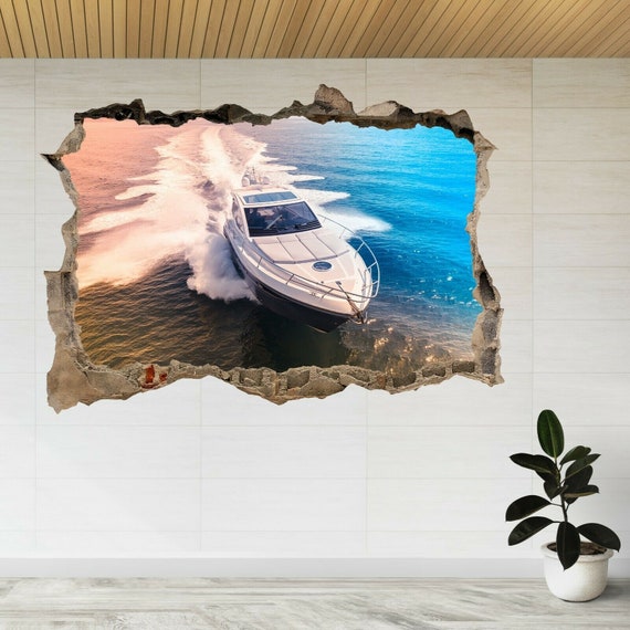 Luxury motor boat rio yachts d smashed view wall sticker poster decal a