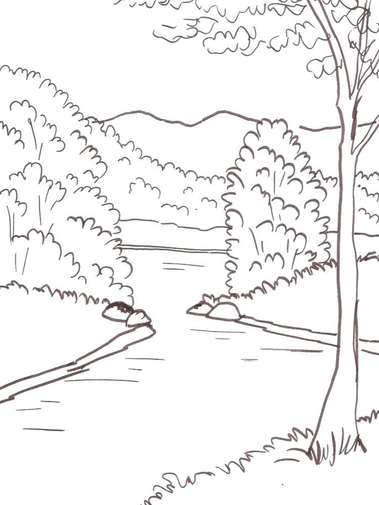 River landscape coloring page