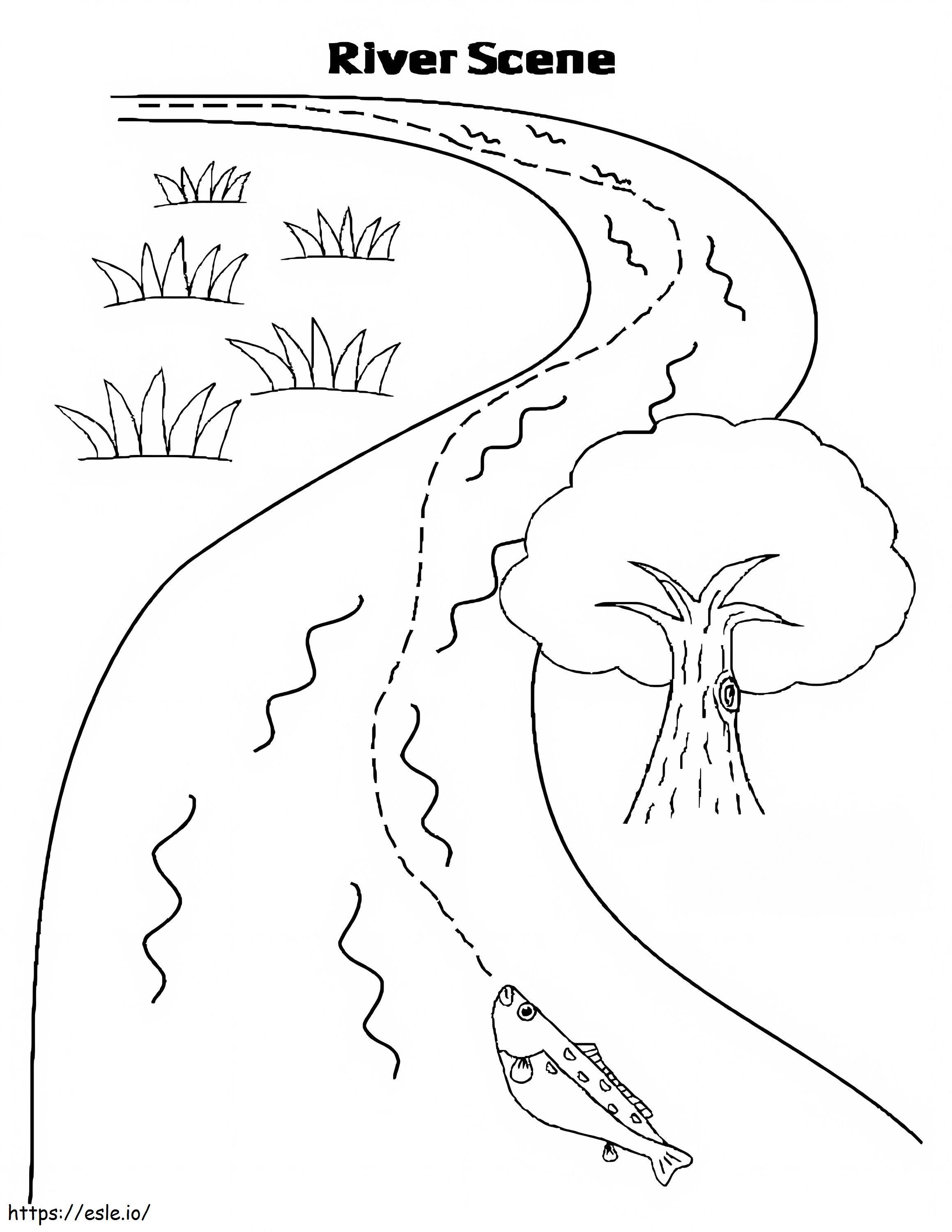 Printable river scene coloring page