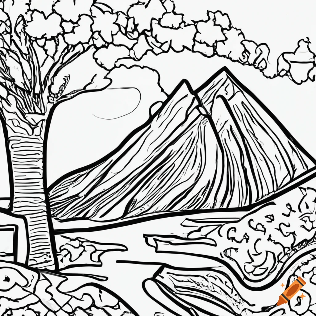 Coloring page for kids mountains white background clena line art fine line art