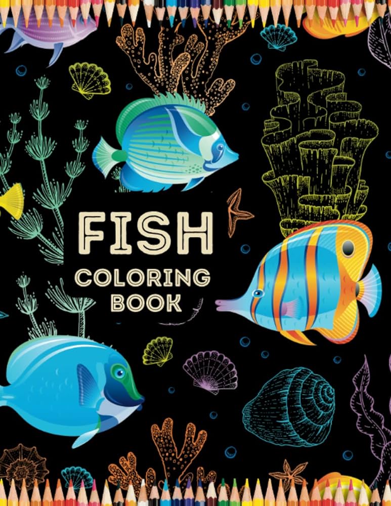 Fish coloring book for kids and adults deep sea fish unique ocean frh water fish amazing