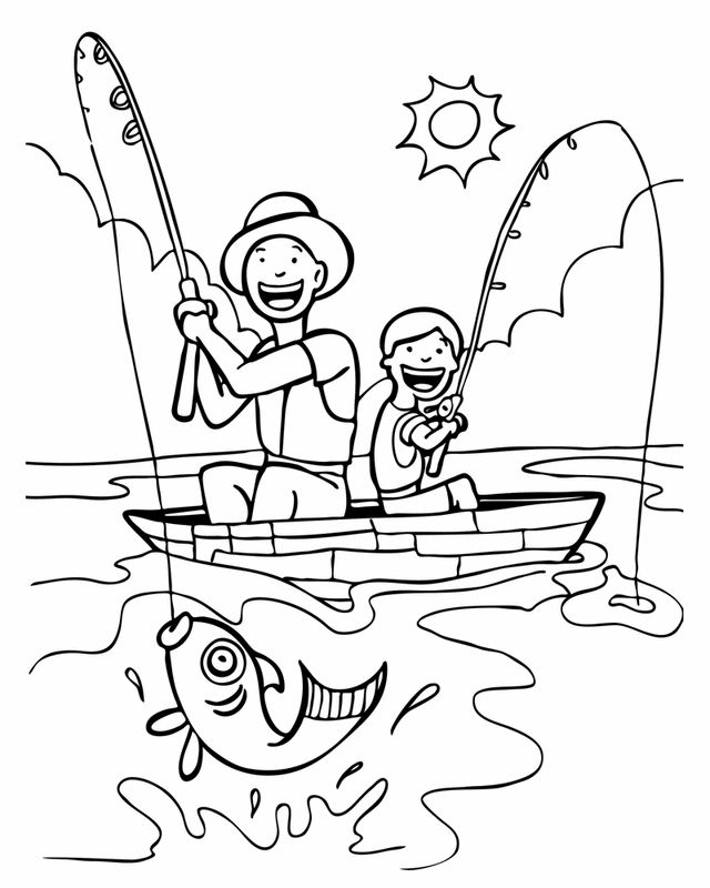 Funny fishing coloring pages