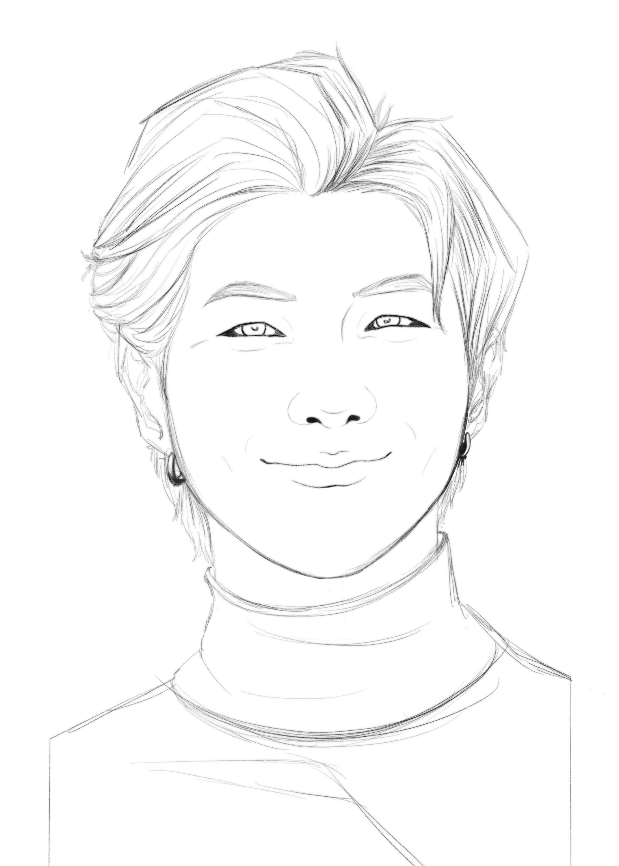 Kim namjoon sketch style coloring page digital download