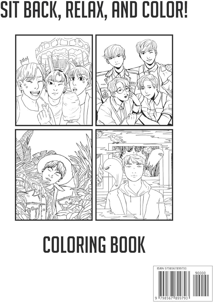 Bts coloring book great bangtan boys coloring books stress relief with bts jin rm jhope suga jimin v jungkook coloring books for army and kpop fans adults teenagers publish