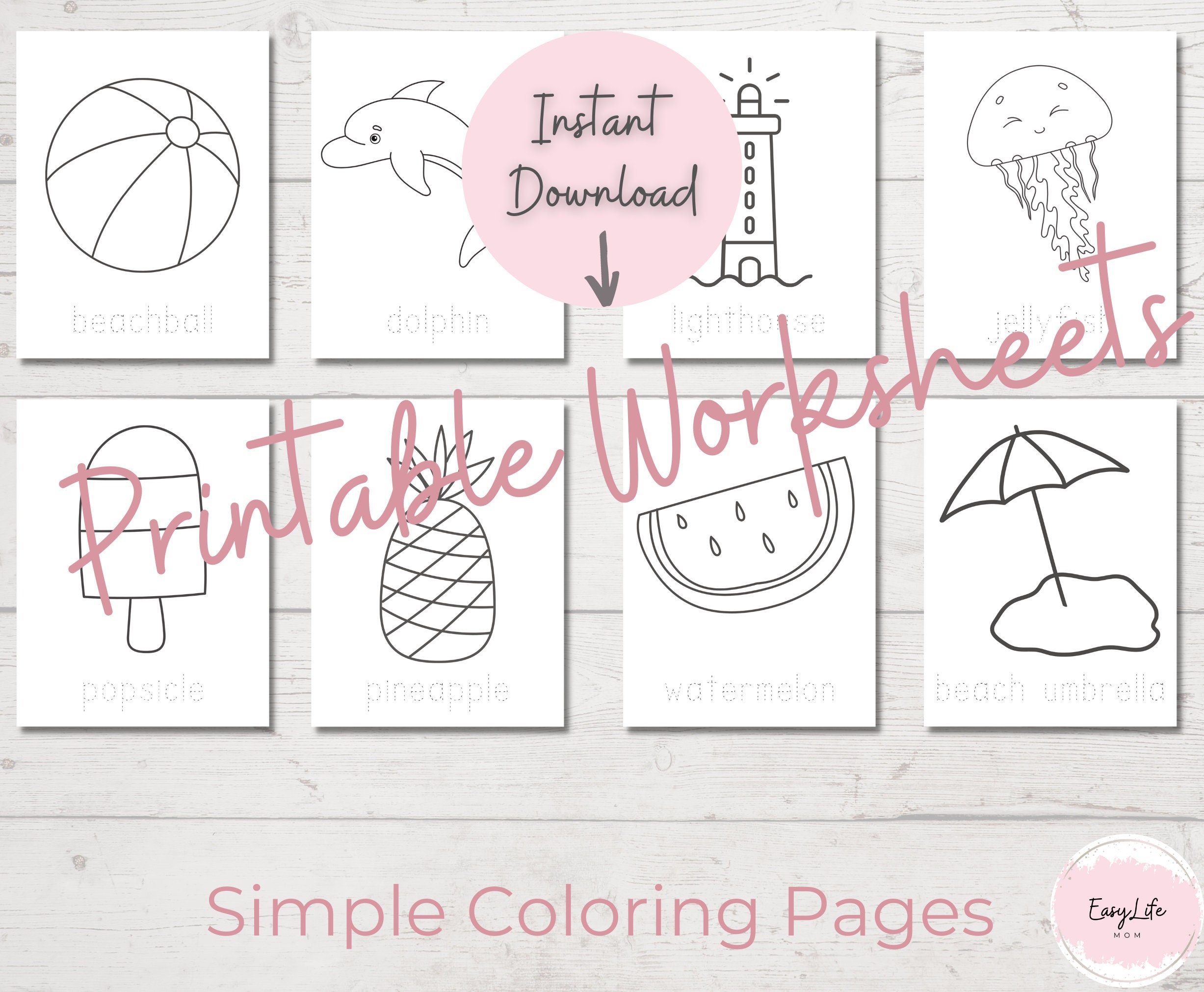 Summer coloring pages printable simple coloring pages preschool coloring summer activities summer coloring kids coloring book instant download