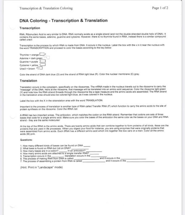 Solved transion ogonais cated transcription translation