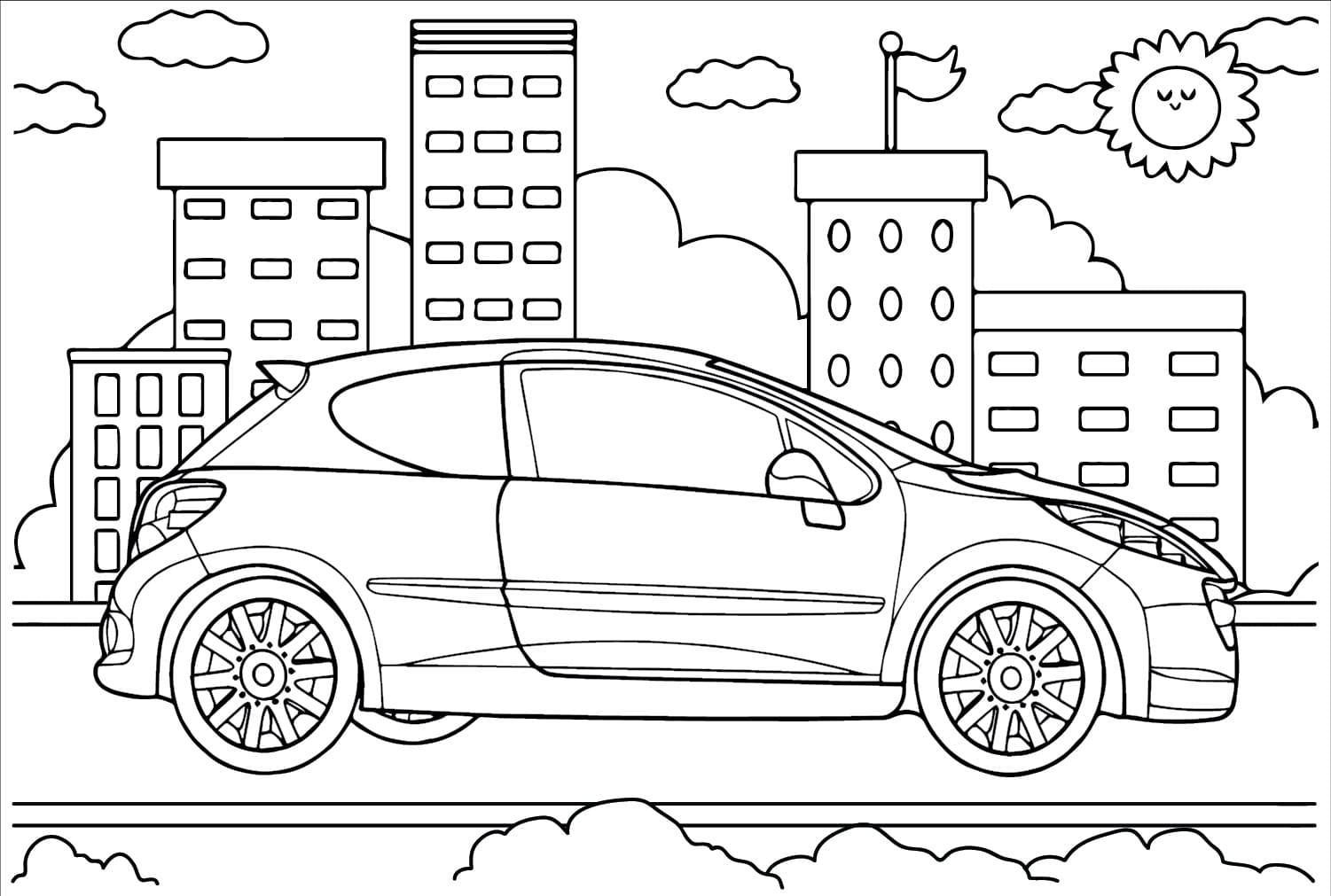 Peugeot on the road coloring page