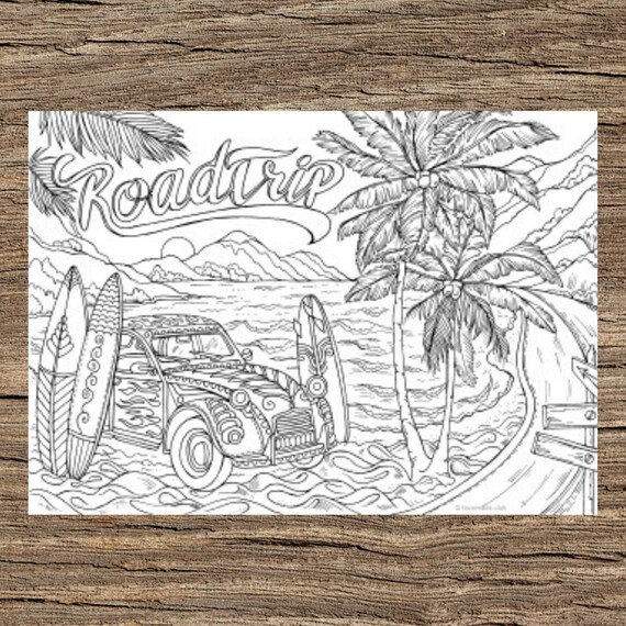 Road trip printable adult coloring page from favoreads coloring book pages for adults and kids coloring sheets coloring designs