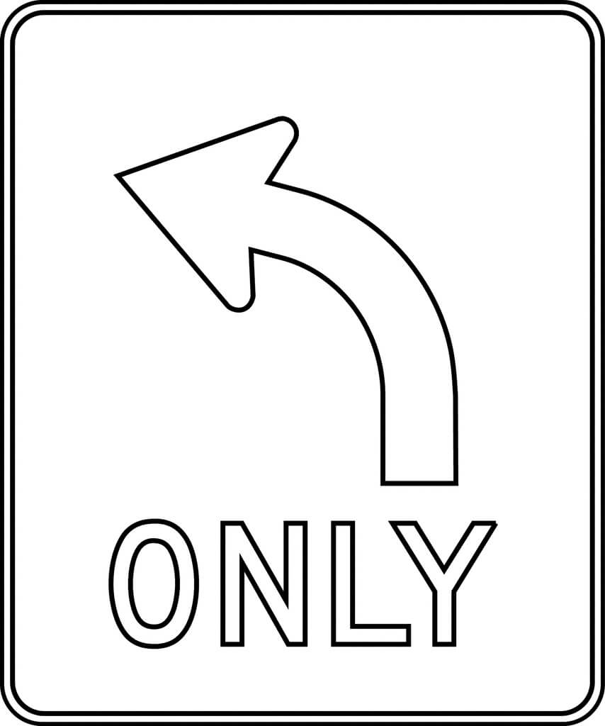 Street sign in road and street safety coloring page