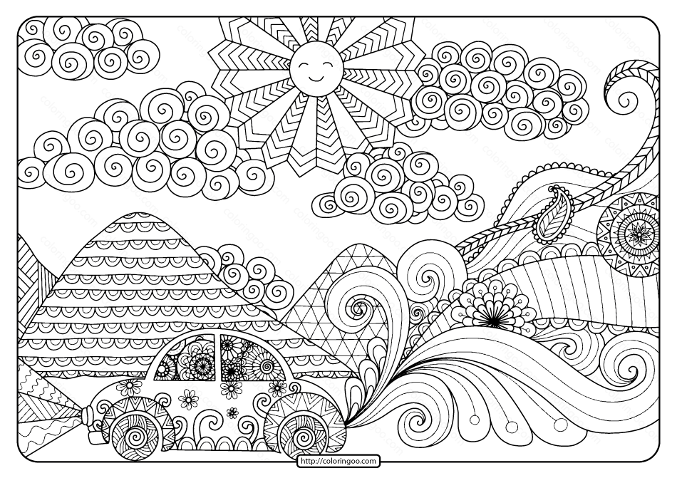 Printable summer road trip pdf coloring page