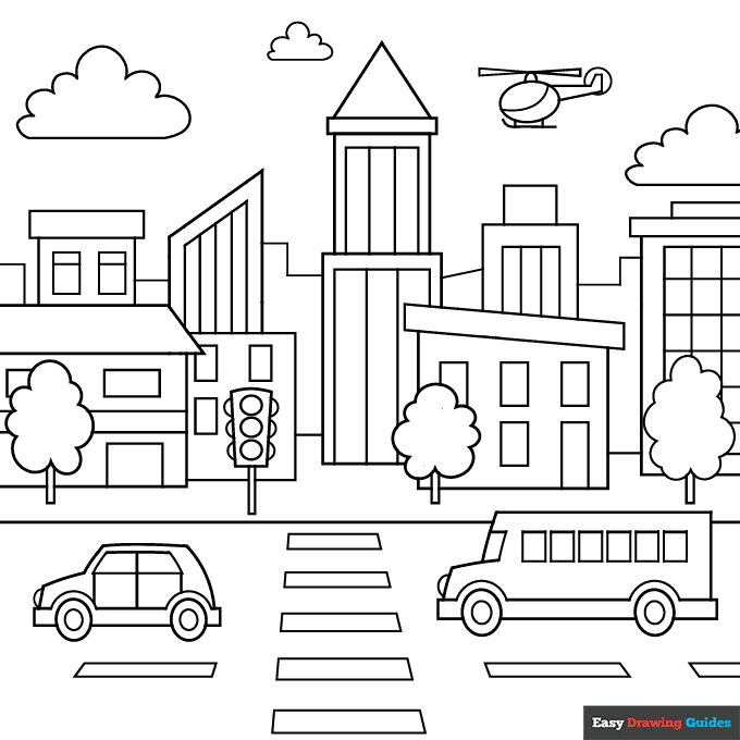 Easy city for kids coloring page easy drawing guides