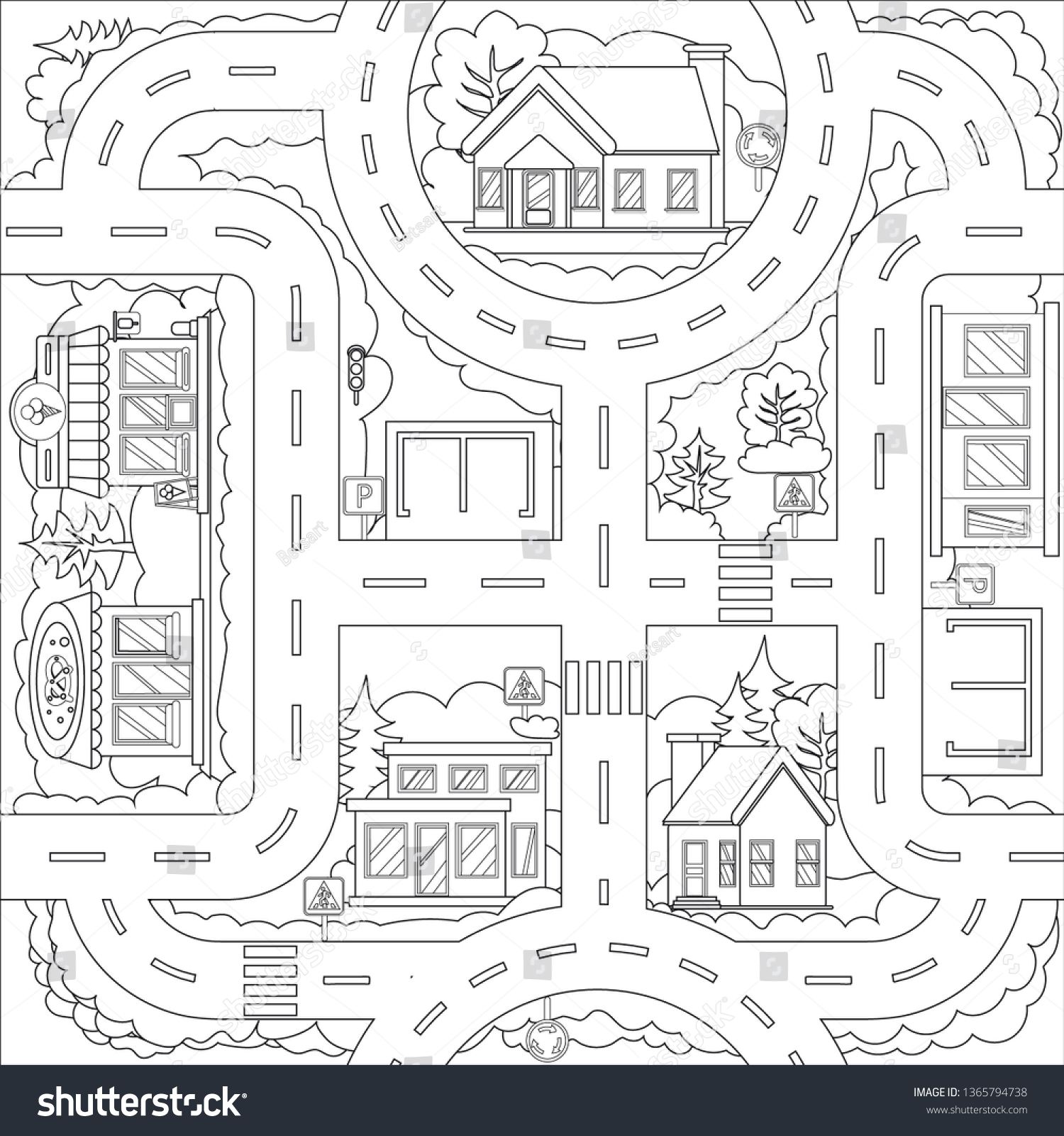 Coloring page book drawing city road stock vector royalty free