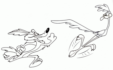 Wile e coyote chasing road runner colouring image