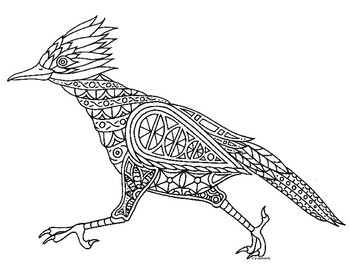 Roadrunner bird zentangle coloring page by pamela kennedy tpt