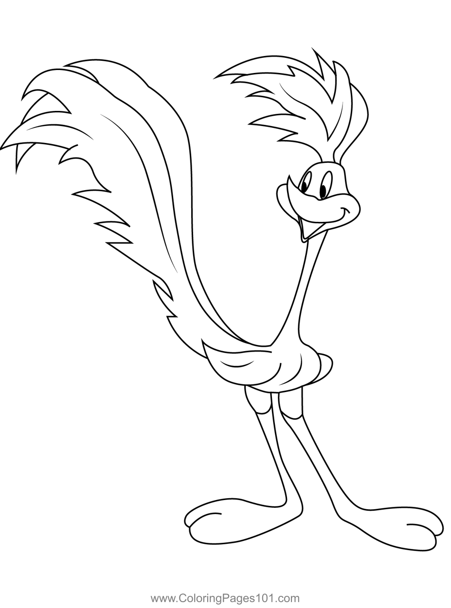 Blue yellow roadrunner coloring page for kids