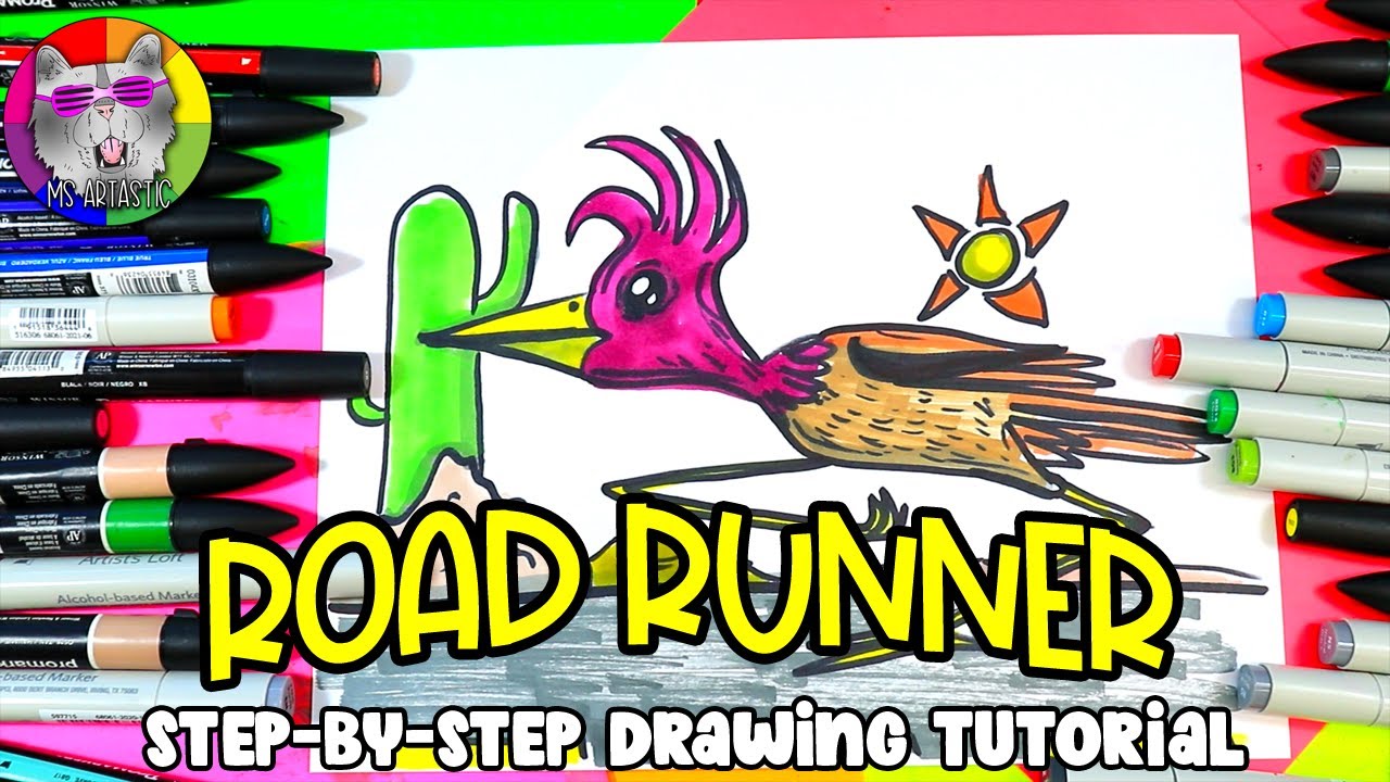 Draw a road runner cartoon road runner bird drawing tutorial art lesson ms artastic