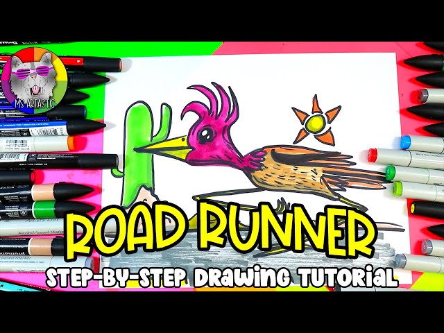 Draw a road runner cartoon road runner bird drawing tutorial art lesson ms artastic