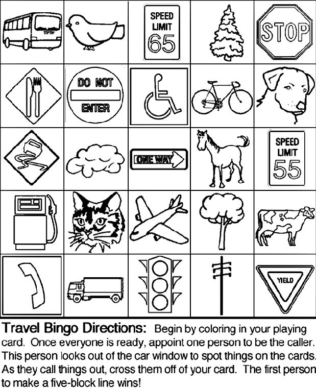 Travel bingo board on crayola travel bingo bingo board free coloring pages