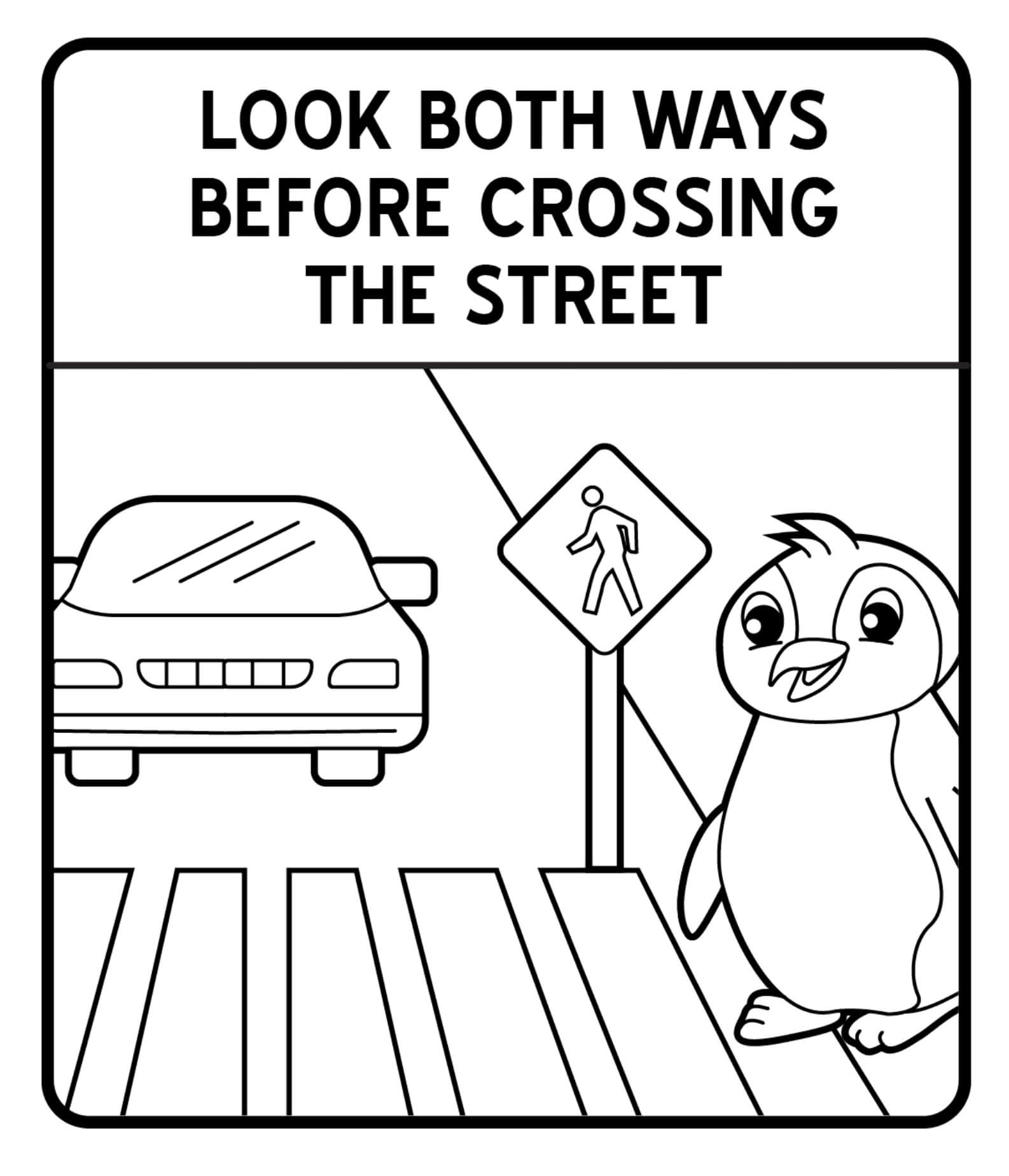 Basic street signs in road and street safety coloring page