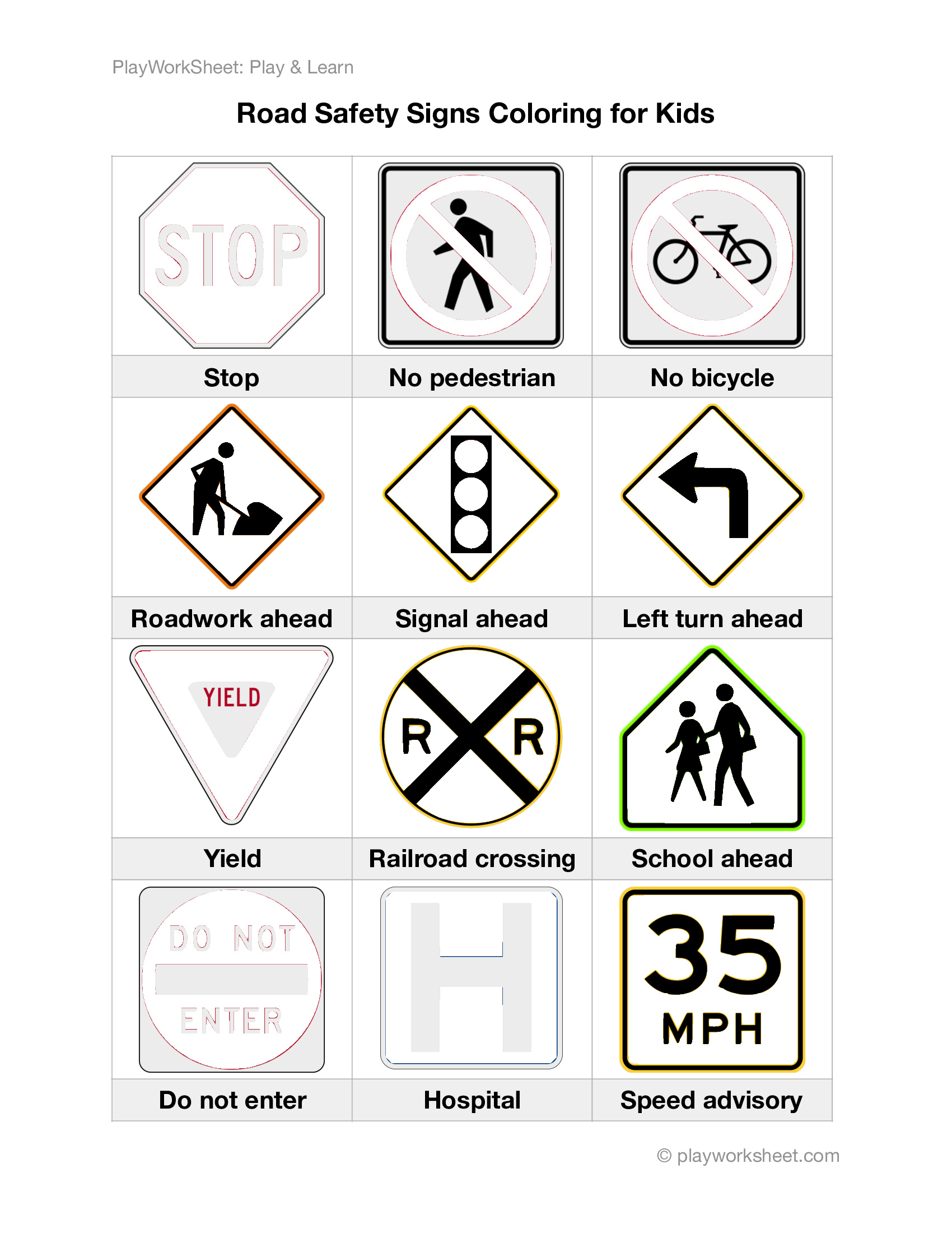 Road safety signs coloring for kids free printables for kids