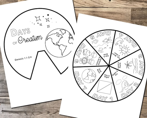 Days of creation coloring wheel printable bible activity watercolor kids bible lesson memory game sunday school