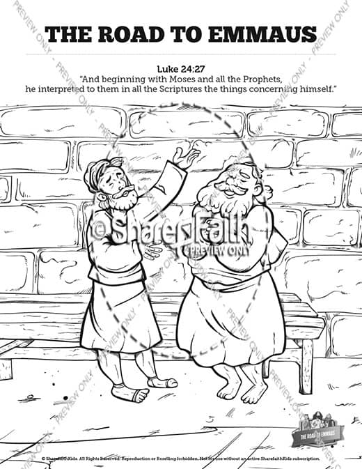 Luke road to emmaus sunday school coloring pages â