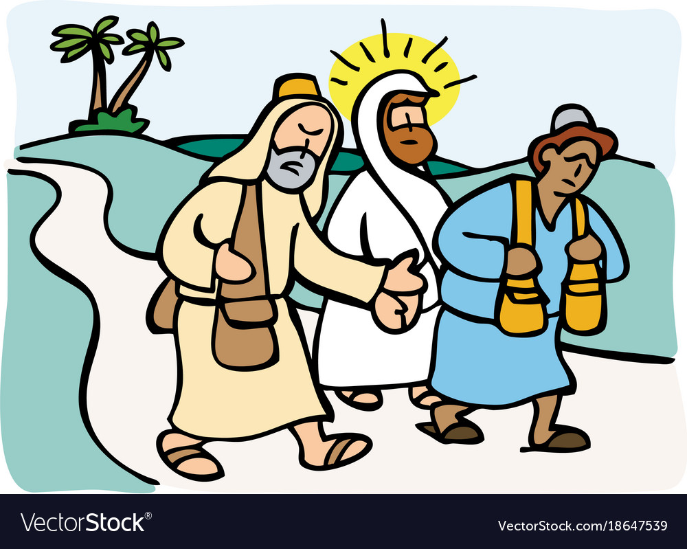 Jesus on the road to emmaus royalty free vector image