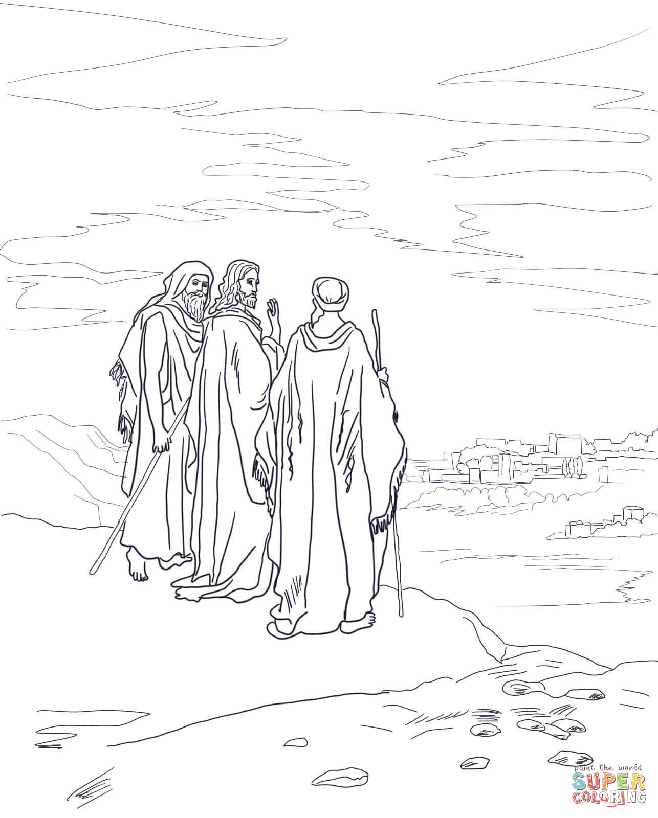 Jesus on the road to emmaus coloring page free printable coloring pages