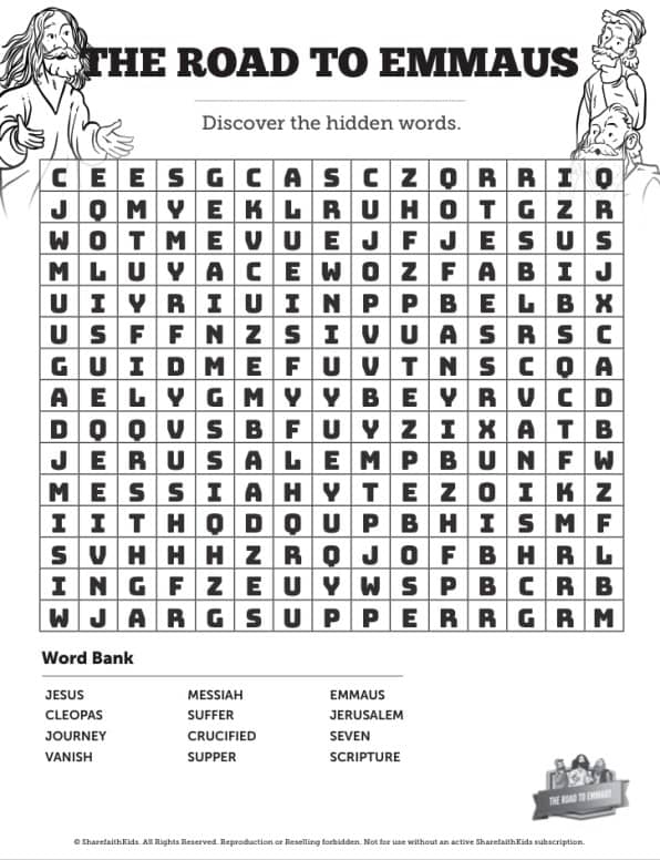 Luke road to emmaus bible word search puzzles â